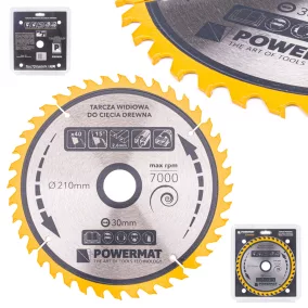   Powermat Vídiás Fűrészlap Fához – 210x30 mm, 40 fog – Körfűrészhez és Gérvágóhoz (PM0889)