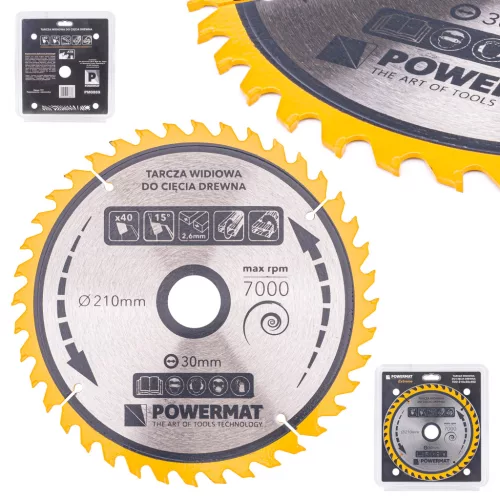 Powermat Vídiás Fűrészlap Fához – 210x30 mm, 40 fog – Körfűrészhez és Gérvágóhoz (PM0889)