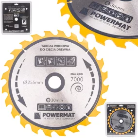   Powermat Körfűrészlap Fához – 255x30mm, 24 fog, ATB – Asztali és gérvágó fűrészhez (PM0897)