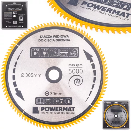 Powermat Vidia Fűrészlap Fához – 305x30 mm, 100 fog – Precíziós vágás (PM0903)