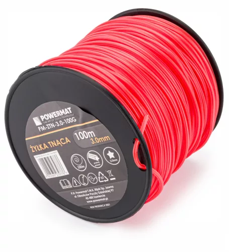 Powermat Fűkasza Damil – 3,0 mm, 100 m – Csillag profil, Piros (PM-ZTN-3.0-100G)