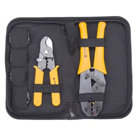   Powermat Krimpelő Fogó Készlet – 7 az 1-ben, 5 cserélhető préspofával, kábelvágóval – Érvéghüvelyekhez és sarukhoz (PM-ZDK-7T)