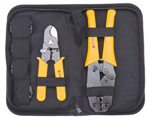 Powermat Krimpelő Fogó Készlet – 7 az 1-ben, 5 cserélhető préspofával, kábelvágóval – Érvéghüvelyekhez és sarukhoz (PM-ZDK-7T)