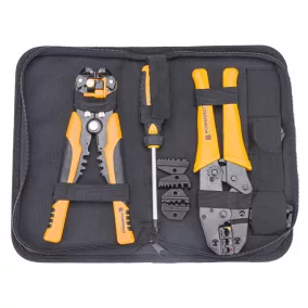   Powermat Krimpelő és Csupaszító Készlet – 8 részes, 5 cserélhető pofával – Villanyszerelési munkákhoz (PM-ZDK-8T)