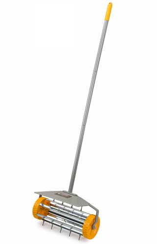 Powermat Kézi Gyepszellőztető és Aerátor – 34 cm munkaszélesség, 27 tüskés – Kerekes kivitel (PM-AR-34T)