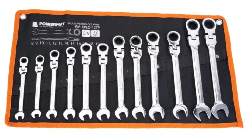 Powermat Csillag-villás Kulcs Készlet – Racsnis, Csuklós, 8-19 mm, 12 részes – CrV acél (PM-KPLO-12TP)