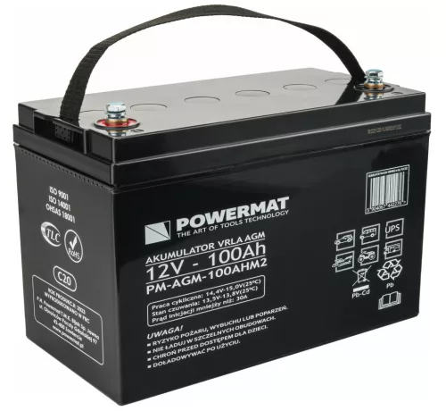 Powermat AGM Akkumulátor - 12V 100Ah, Gondozásmentes - VRLA technológia (PM1202)