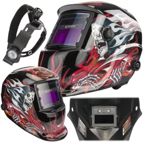   Powermat Automata Hegesztőpajzs – LCD, 9-13 DIN, Lángos-koponyás minta – MMA/MIG/MAG/TIG (PM-APS-600T2)
