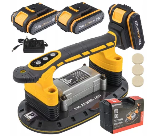 Powermat Akkumulátoros Vibrációs Vákuumemelő – 150kg teherbírás, 280x150mm talp – 2 db 21V akkumulátorral (PM-APWDP-150T)