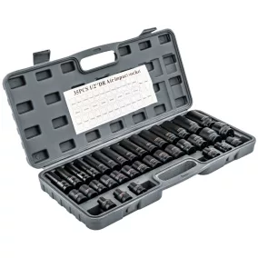   Powermat Ütvefúró Dugókulcs Készlet – 35 részes, 8-32mm, 1/2" – Rövid és hosszú kivitel (PM-ZNU-832T)