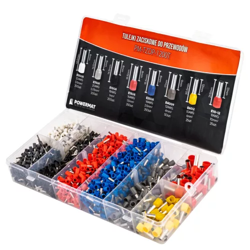 Powermat Érvéghüvely Készlet – 1200 darabos, Szigetelt, 0,5-10 mm² – Színkódolt (PM1409)