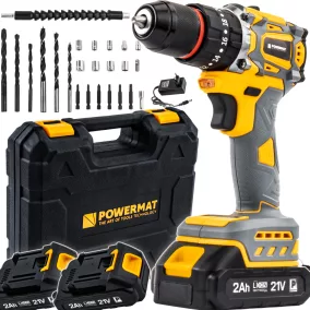   Powermat Akkumulátoros Ütvefúró-Csavarozó – 21V, 55Nm, 2x2Ah akku – Kofferben, tartozékokkal (PM-WA-21V-2M)