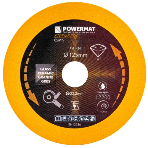 Powermat Gyémántvágó Korong Üveghez és Kerámiához – 125mm x 22,23mm, Extra vékony – Univerzális (PM-TDCS-1251T)
