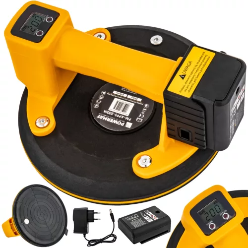 Powermat Akkumulátoros Vákuumos Tapadókorong – 200 kg teherbírás, ø 200 mm – LCD kijelzővel (PM-APPS-200M)