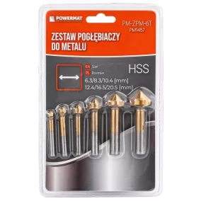   Powermat Kúpsüllyesztő Készlet – 6 részes, HSS acél, 90° – Fémhez és fához (PM-ZPM-6T)