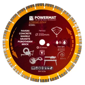   Powermat Gyémánt Vágókorong – 350mm, 25,4mm furat – Betonhoz és gránithoz (PM-TDCS-3501T)