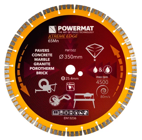 Powermat Gyémánt Vágókorong – 350mm, 25,4mm furat – Betonhoz és gránithoz (PM-TDCS-3501T)