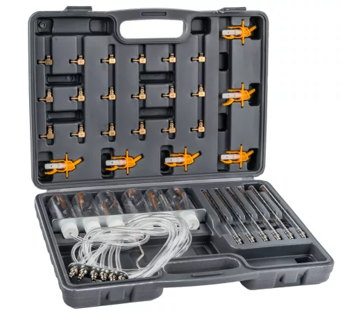 Powermat Common Rail Injektor Diagnosztikai Készlet – 31 részes, 65 cm tömlőkkel – Bosch, Delphi, Denso, Siemens rendszerekhez (PM-ZDWCR-31T)