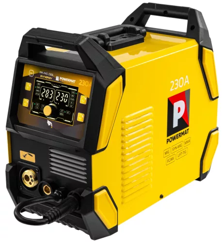 Powermat Inverteres Hegesztőgép – 230A, MIG/MAG/MMA/TIG/FLUX – Szinergikus, LCD kijelző (PM-PAS-230L)