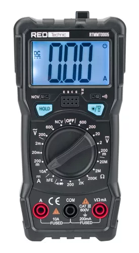 RED TECHNIC Digitális Multiméter – 600V AC/DC, NCV, LCD – Érintés nélküli feszültségkereső (RTMMT0005)