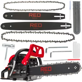   RED TECHNIC Benzinmotoros Láncfűrész – 5,7 LE, 40/45 cm vezető – Dupla szett (RTPSP0035)