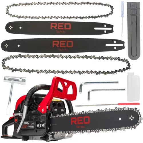 RED TECHNIC Benzinmotoros Láncfűrész – 5,7 LE, 40/45 cm vezető – Dupla szett (RTPSP0035)