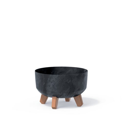 Gracia Low Beton Hatású Virágtartó Antracit 23,5 cm Fa Lábakkal