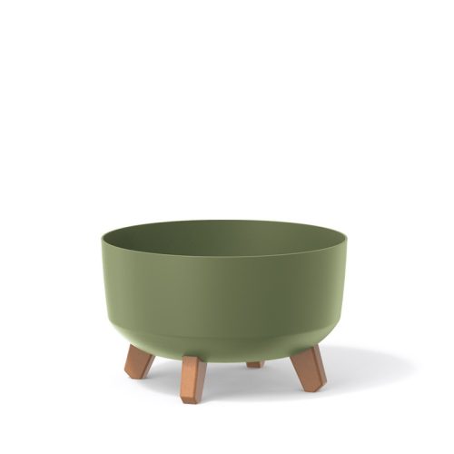Gracia Low Dizájn Kaspó Földzöld 28,5 cm Fa Lábakkal