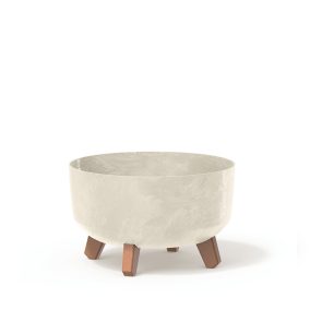   Gracia Low Beton Hatású Virágtartó Krémfehér Fa Lábakkal 28,5 cm