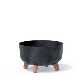 Gracia Low Beton Hatású Virágtartó Antracit 28,5 cm Fa Lábakkal
