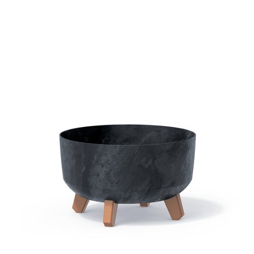 Gracia Low Beton Hatású Virágtartó Antracit 28,5 cm Fa Lábakkal