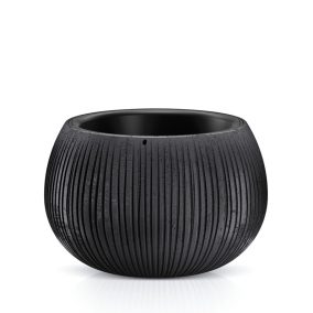 Bowl Beton Kaspó Fekete Bordázott Mintával