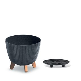 Prosperplast Lamia ECO Wood Kerek Virágtartó Antracit Újrahasznosított Műanyag Fa Lábakkal