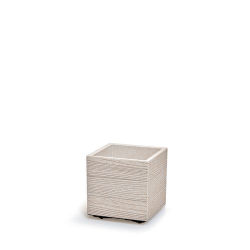 Madera Square ECO Fa Hatású Kocka Virágtartó - Fehér - 29 cm