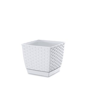 Ratolla Square Négyzetes Műanyag Virágcserép Rattan Hatású Fehér 19 cm