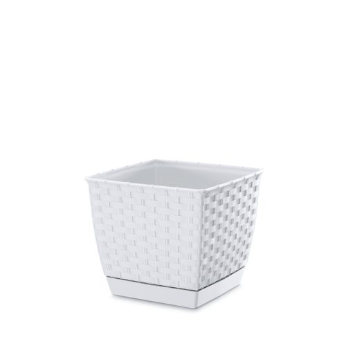 Ratolla Square Négyzetes Műanyag Virágcserép Fehér 25 cm Rattan Hatással