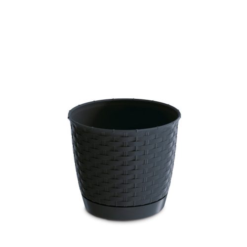 Ratolla Round Antracit Műanyag Kaspó Fonott Mintázattal 30 cm