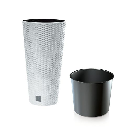 Rato Tubus Rattan Hatású Műanyag Virágcserép Fehér 20 cm