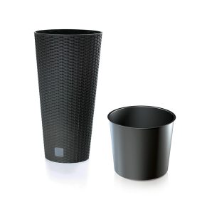 Rato Tubus Rattan Hatású Magasított Kaspó Antracit 30 cm