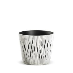 Sandy Round ECO Fa Hatású Virágtartó Fehér 12,8 cm