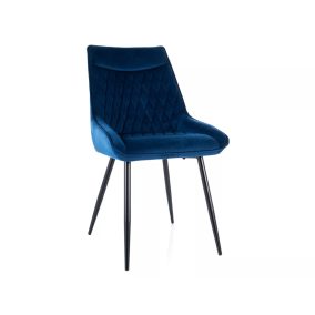   Agat Velvet Luxus Étkezőszék Kék Bársony Fekete Fém Vázzal