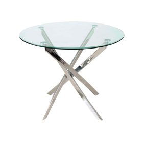 Agis Modern Kerek Üvegasztal Krómozott Keresztlábakkal