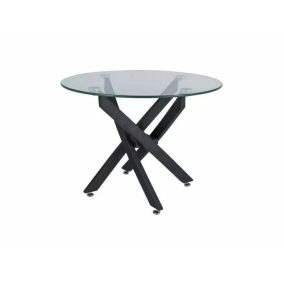 Agis Kerek Edzett Üveg Dohányzóasztal Matt Fekete Vázzal
