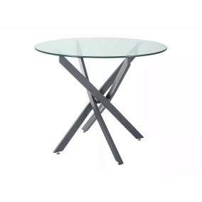   Agis Kerek Edzett Üveg Étkezőasztal Matt Fekete Keresztlábakkal