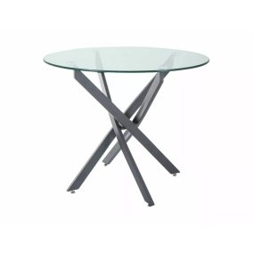   Agis Kerek Edzett Üveg Étkezőasztal Matt Fekete Keresztlábakkal