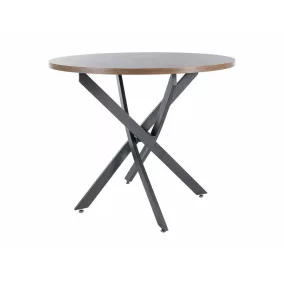   Agis Modern Kerek MDF Diófa Étkezőasztal Fekete Keresztlábakkal