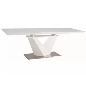   Alaras III Modern Bővíthető Üveg-MDF Étkezőasztal Fehér Geometrikus Lábbal