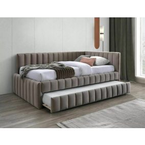   Alfie Velvet Kihúzható Bársony Ágy Sötétbézs Bordázott Kárpitozással