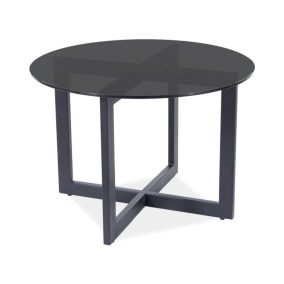   Almeria Kerek Edzett Füstüveg Dohányzóasztal Fekete Matt Vázzal