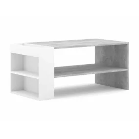   Almond Modern Dohányzóasztal Laminált Beton-Fehér Tárolórekeszekkel